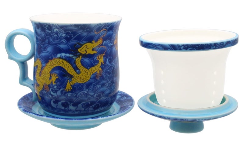 Tea Talent Porcelain Tea Cup with Infuser Lid and Saucer Sets - Chinese Jingdezhen Ceramics Coffee Mug Teacup Loose Leaf Tea Brewing System for Home Office - Image 3